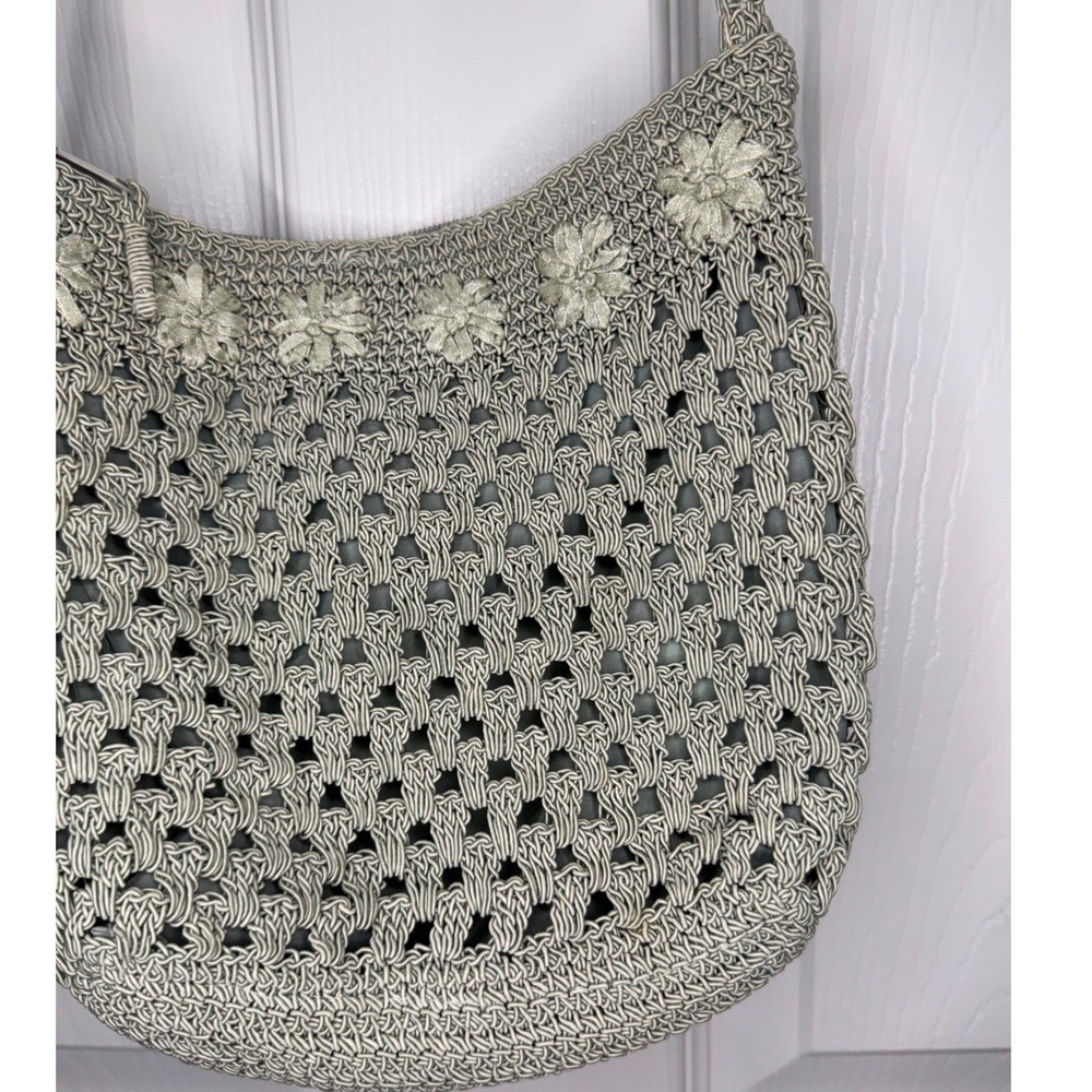 Crochet‎ Shoulder Bag With Flower Appliques Beige Boho Evening Bag
